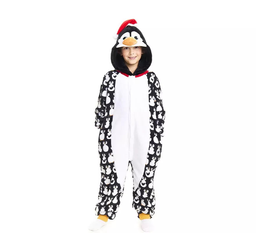 Translation missing: en.Disfraz o Pijama Pingüino Navideño estampado con capucha para niños