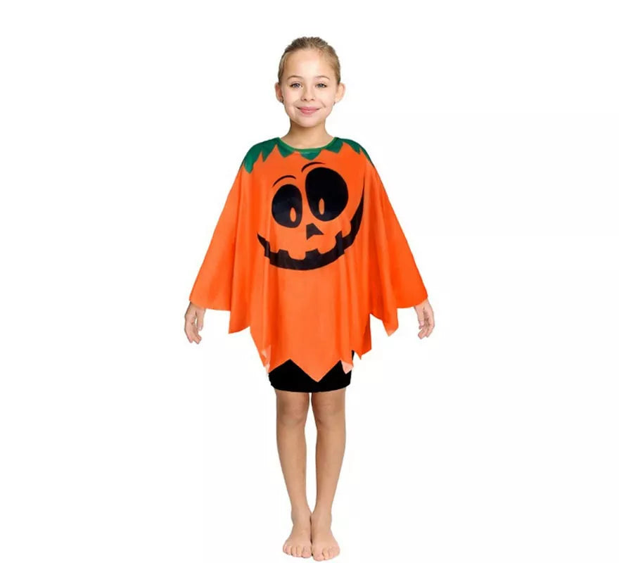 Disfraz o Poncho Calabaza feliz naranja infantil de 65 cm