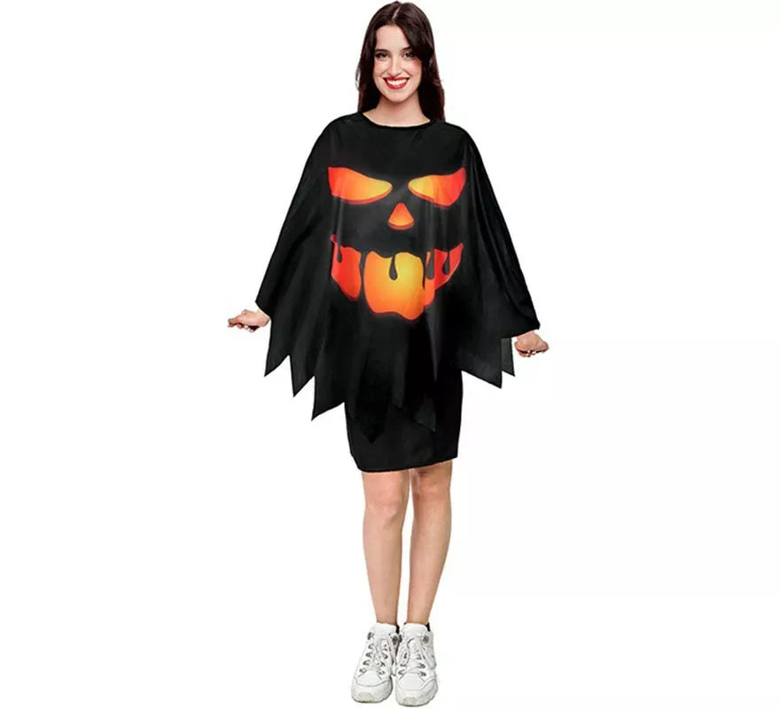 Translation missing: en.Disfraz o Poncho Calabaza negro tenebrosa adulto de 75 cm