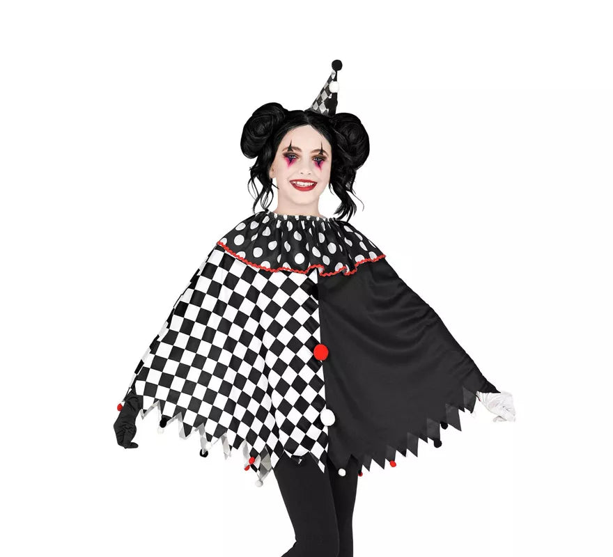 Disfraz o Poncho de Arlequín Negro y Blanco a Cuadros para niña