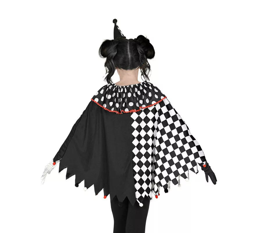 Translation missing: en.Disfraz o Poncho de Arlequín Negro y Blanco a Cuadros para niña