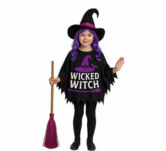 Disfraz o Poncho de Brujita con Sombrero para niña