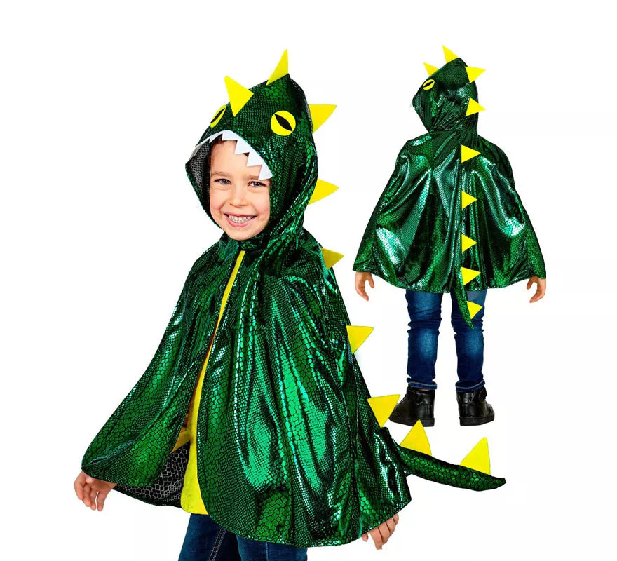 Translation missing: en.Disfraz o Poncho de Dragón Verde Brillante con Capucha para niños