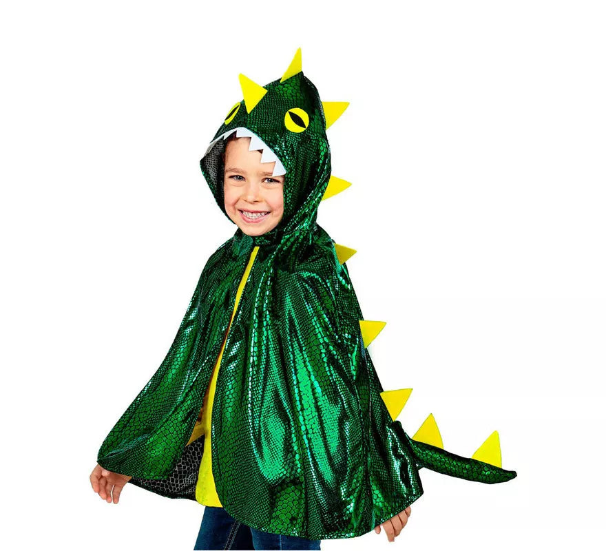 Disfraz o Poncho de Dragón Verde Brillante con Capucha para niños