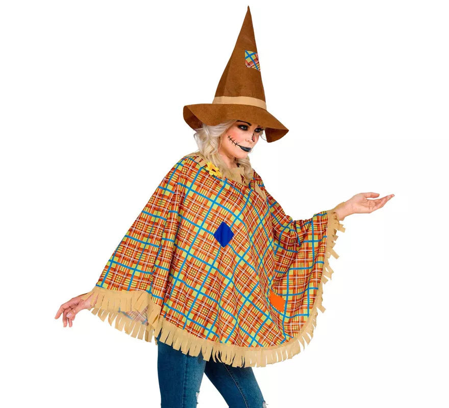 Disfraz o Poncho de Espantapájaros con Sombrero para adulto