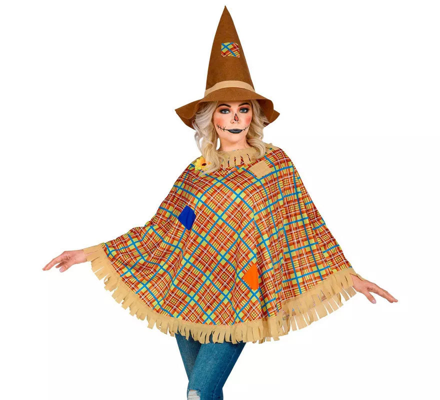Disfraz o Poncho de Espantapájaros con Sombrero para adulto