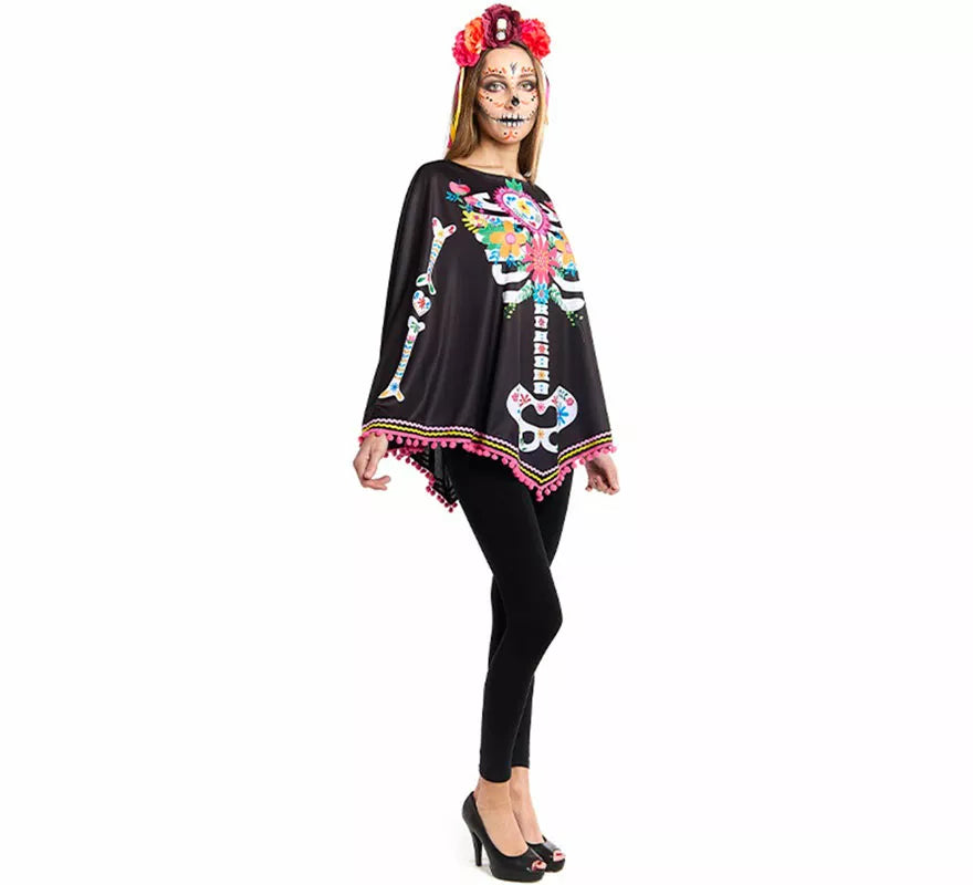 Disfraz o Poncho de Esqueleto Catrina para mujer
