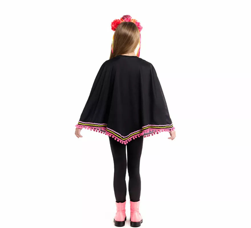 Disfraz o Poncho de Esqueleto Catrina para niña