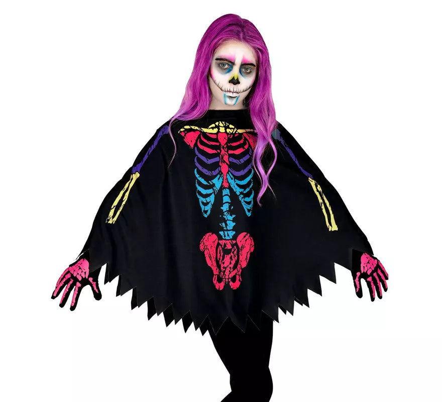 Disfraz o Poncho de Esqueleto Multicolor para niños