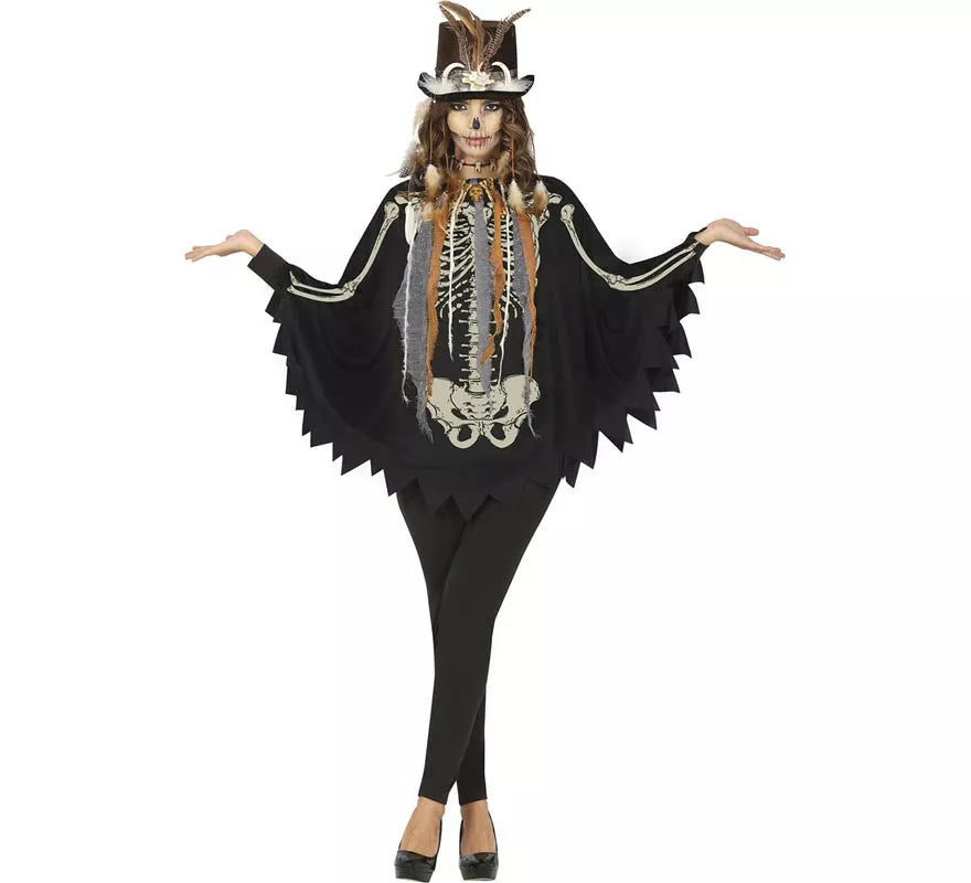 Disfraz o Poncho de Esqueleto para mujer