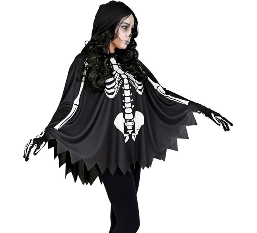 Disfraz o Poncho de Esqueleto para mujer