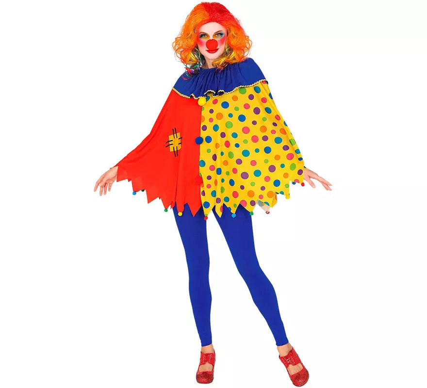 Disfraz o Poncho de Payaso Colorido con Lunares para adulto