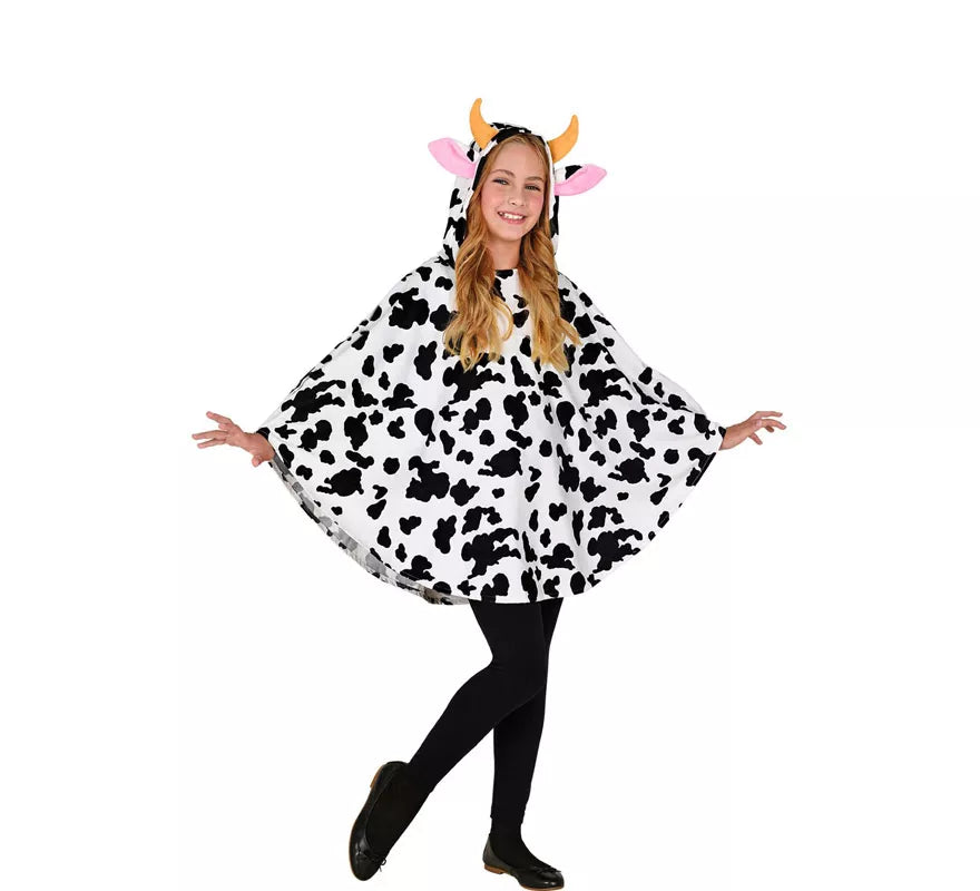 Disfraz o Poncho de Vaca con Capucha para niños