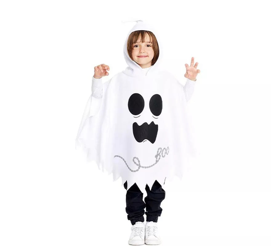 Translation missing: en.Disfraz o Poncho Fantasmita blanco con capucha para bebé y niños