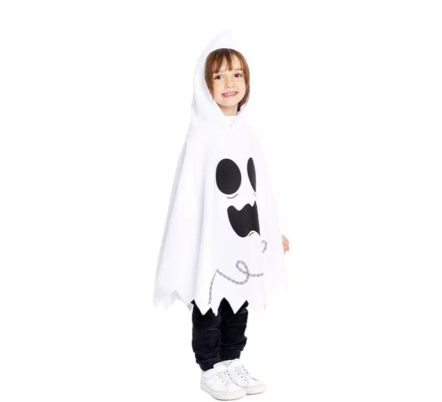 Disfraz o Poncho Fantasmita blanco con capucha para bebé y niños