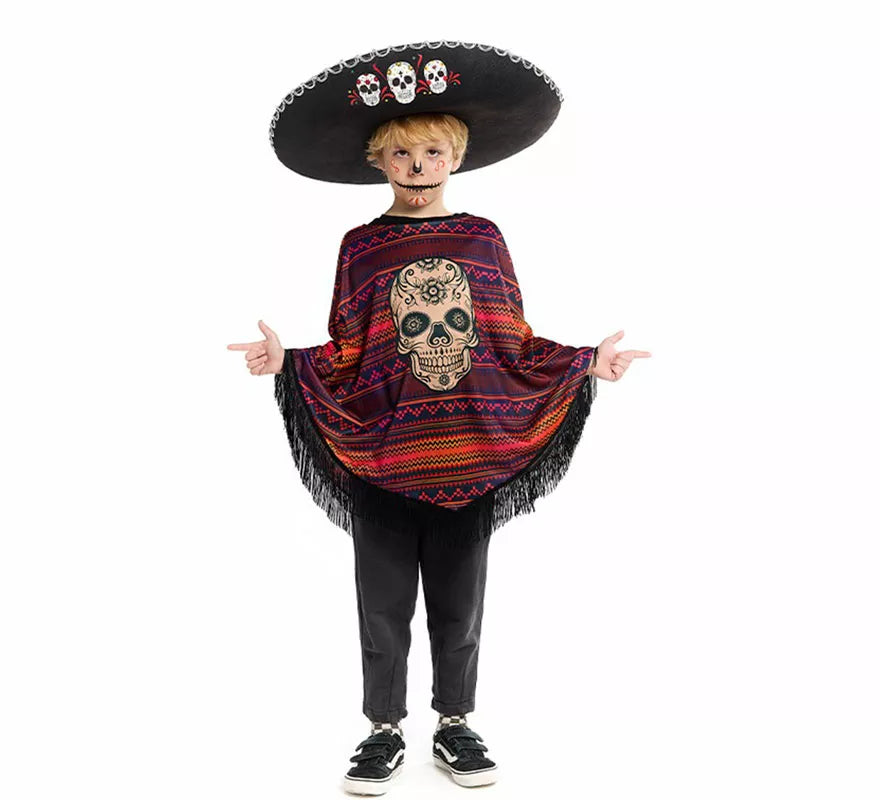 Disfraz o Poncho Mexicano de Catrina para niño