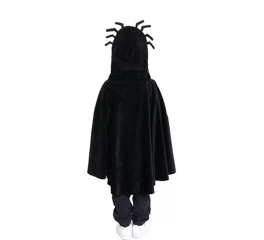 Disfraz o Poncho Spider negro con capucha para bebé y niños
