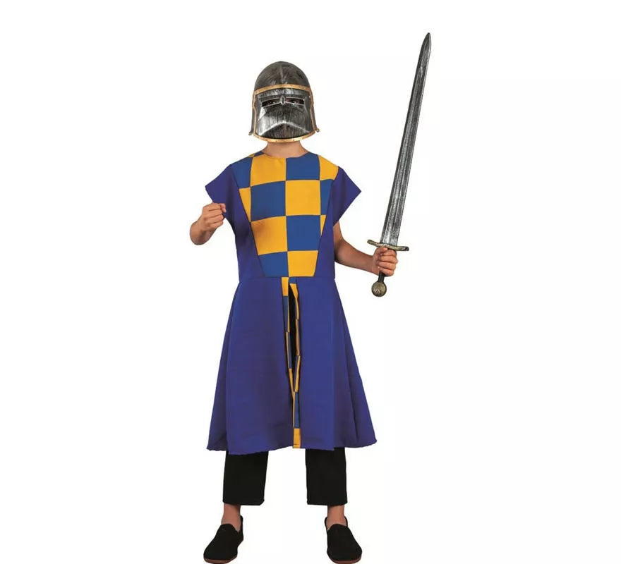 Translation missing: en.Disfraz o Sobrevesta Medieval azul a cuadros para niño