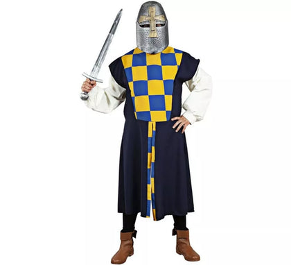 Disfraz o Sobrevesta Medieval negra a cuadros para hombre
