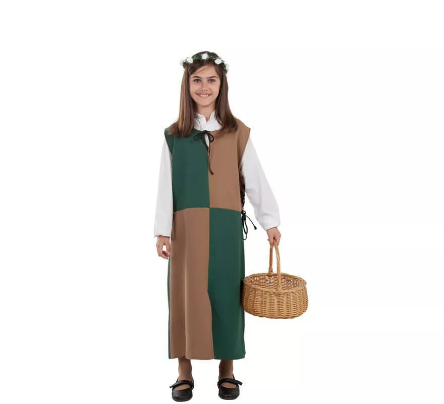 Translation missing: en.Disfraz o Túnica Marrón y Verde Medieval para niña