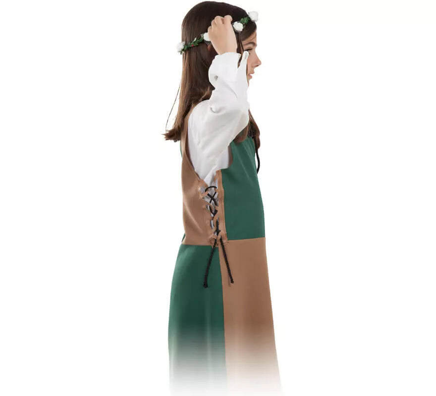 Disfraz o Túnica Marrón y Verde Medieval para niña