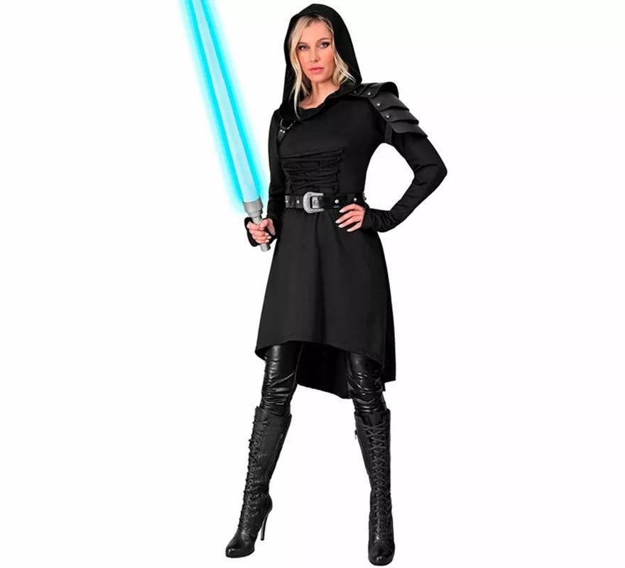 Disfraz o Vestido Medieval negro con Capucha para mujer