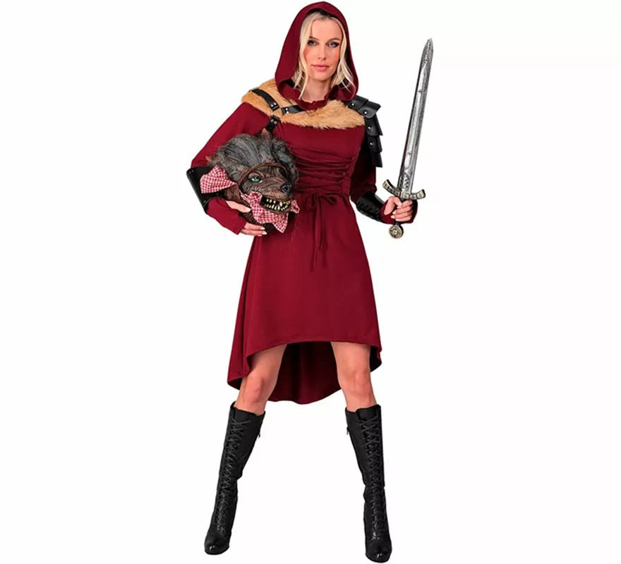 Disfraz o Vestido Medieval rojo con Capucha para mujer