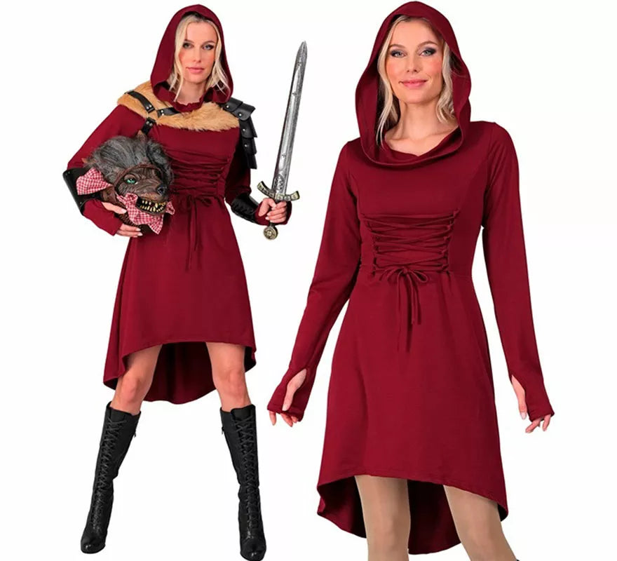 Translation missing: en.Disfraz o Vestido Medieval rojo con Capucha para mujer
