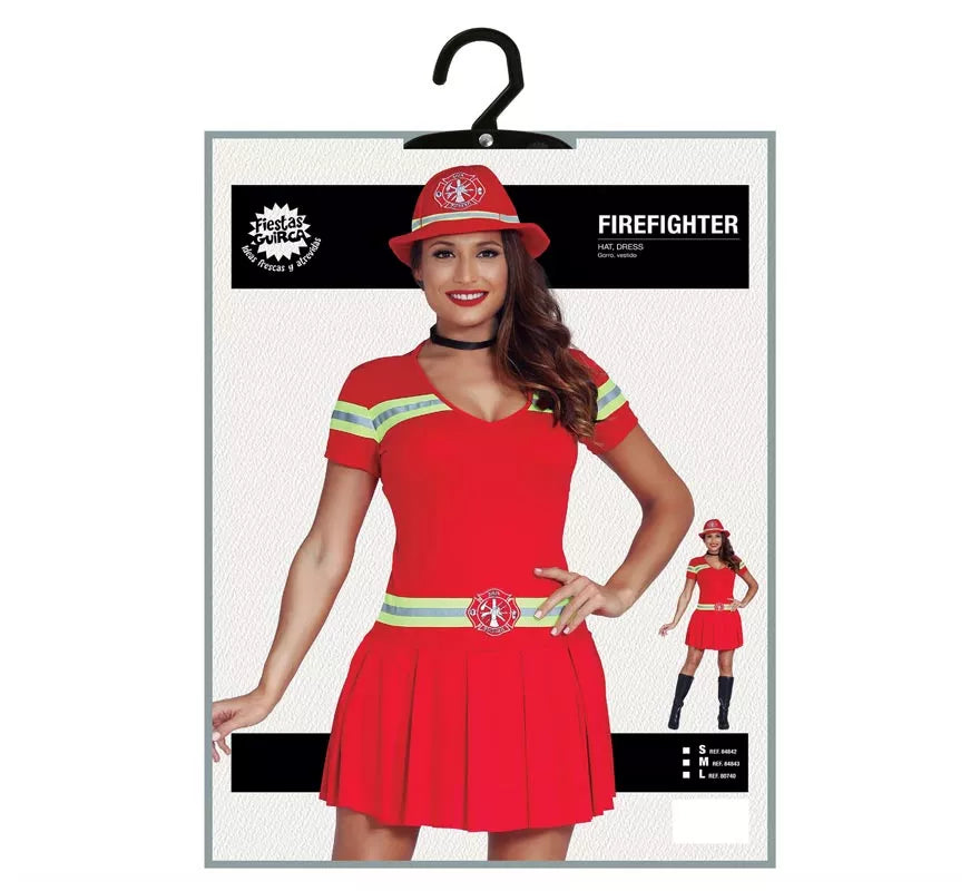 Translation missing: en.Disfraz para mujer de Bombera rojo con bandas reflectantes