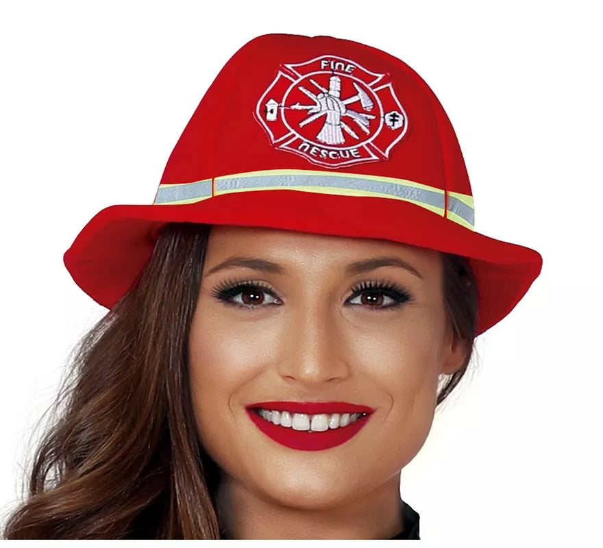 Disfraz para mujer de Bombera rojo con bandas reflectantes