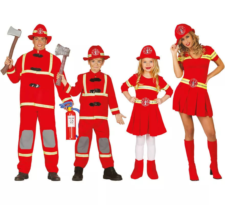 Disfraz para mujer de Bombera rojo con bandas reflectantes