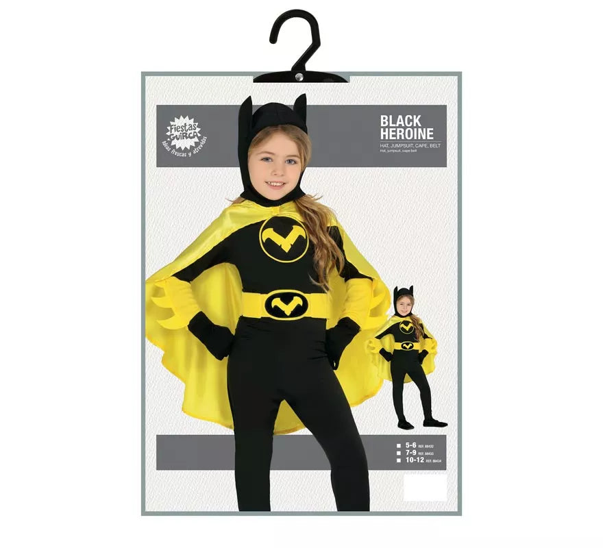 Disfraz Superheroína Negra y Amarilla para niña
