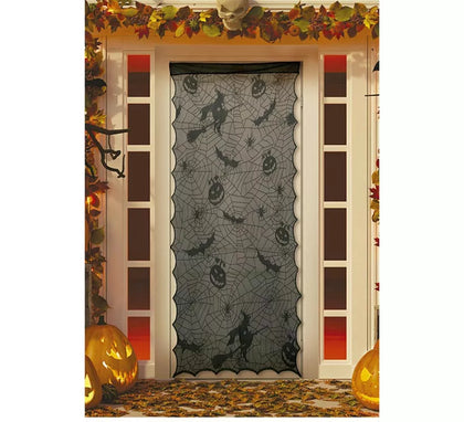 Encaje para Puerta Calabazas y Murciélagos negro de 194x100 cm