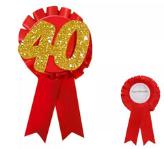 15 cm 40th Anniversary Red and Gold Glitter Cockade