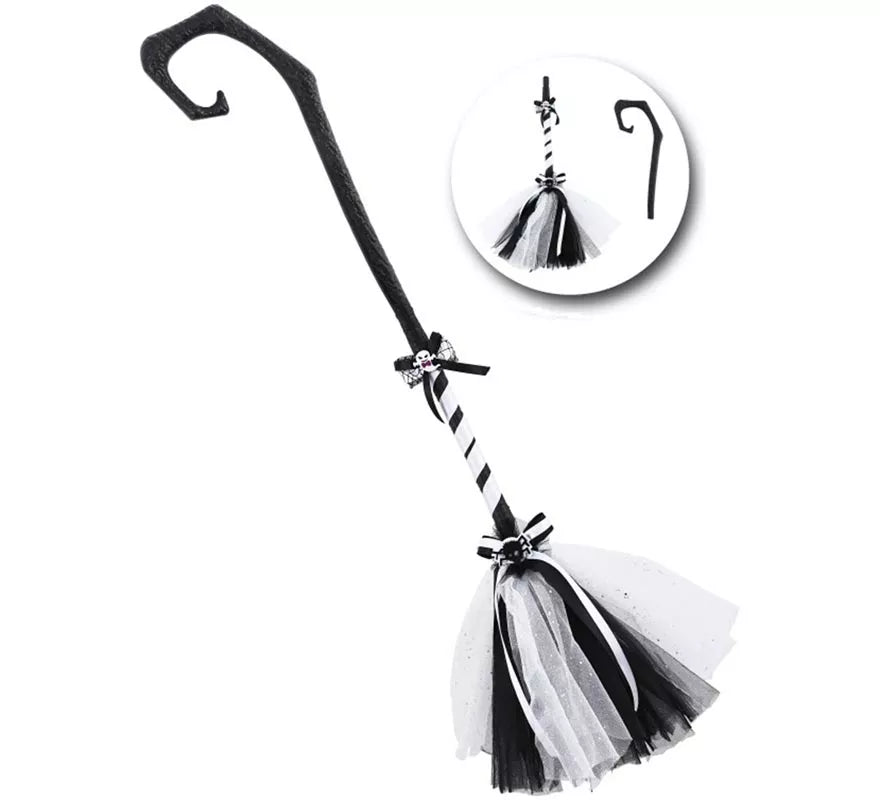 Escoba de Bruja Fantasma Negro y Blanco