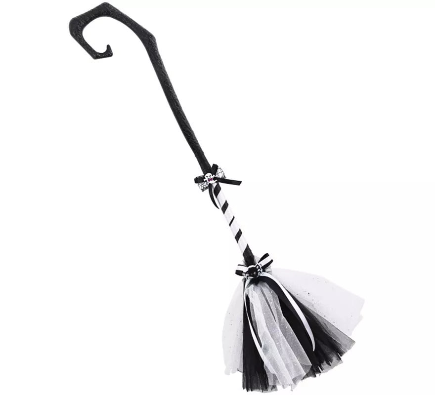 Escoba de Bruja Fantasma Negro y Blanco