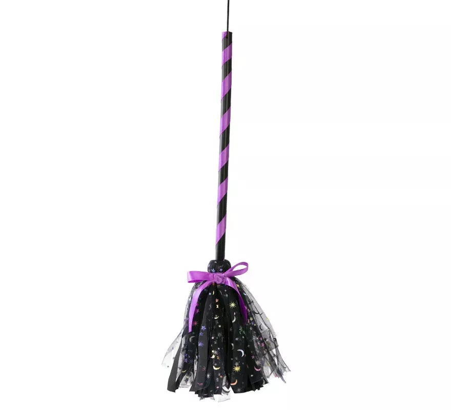 Escoba de Bruja morada con lazo