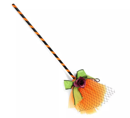 Escoba de Bruja naranja con tul de 40 cm