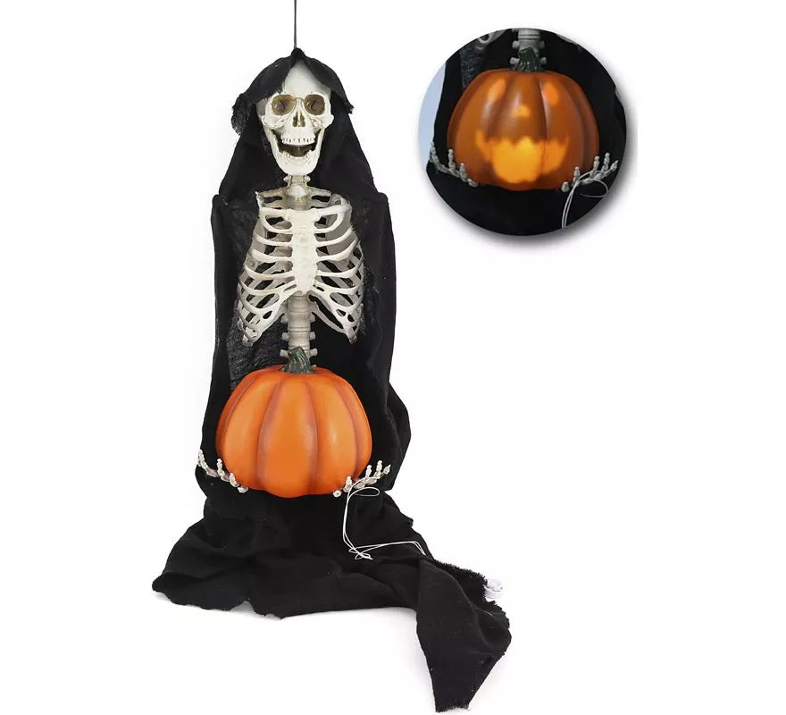 Esqueleto con Calabaza Luz y Sonido de 110 cm