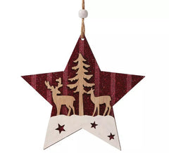 Red Wooden Star Pendant of 14 cms