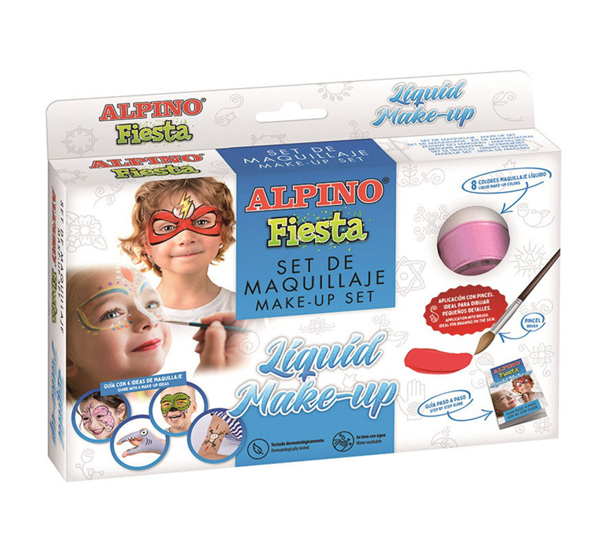 Set Maquillaje Líquido Fiesta: 8 colores x 10gr, pincel y folleto