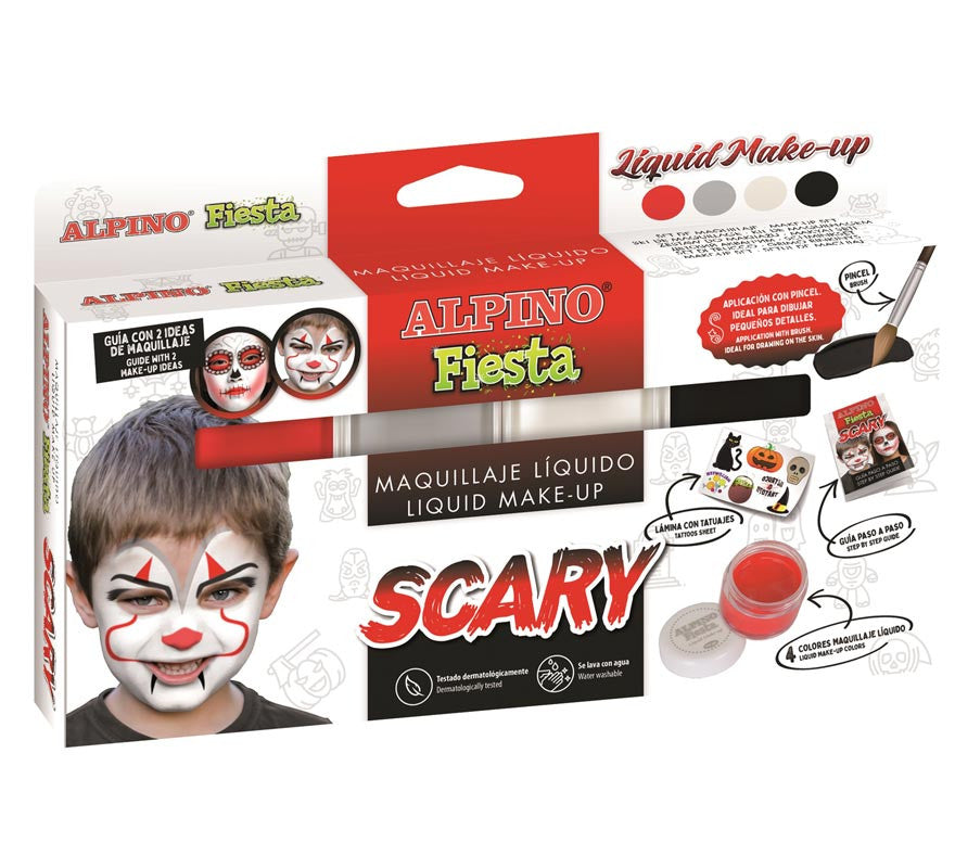 Translation missing: en.Set Maquillaje Scary Líquido: 4 colores x 10g, pincel, tatuajes y folleto