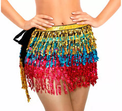 Women's Rainbow Sequin and Fringe Skirt