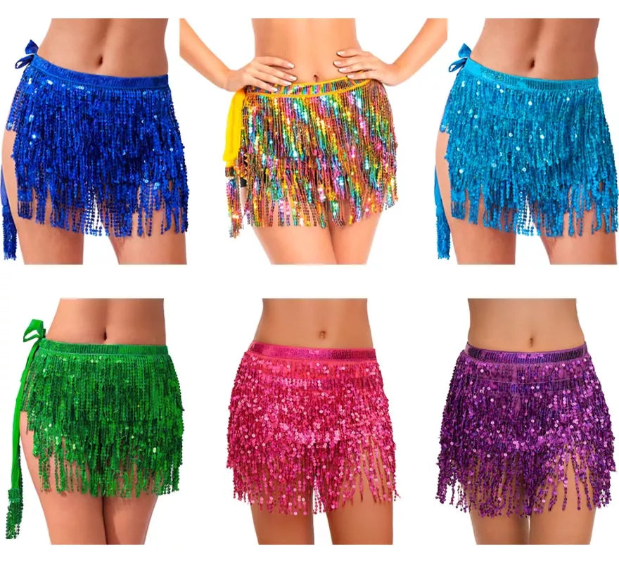 Falda con Lentejuelas y Flecos en varios colores para mujer