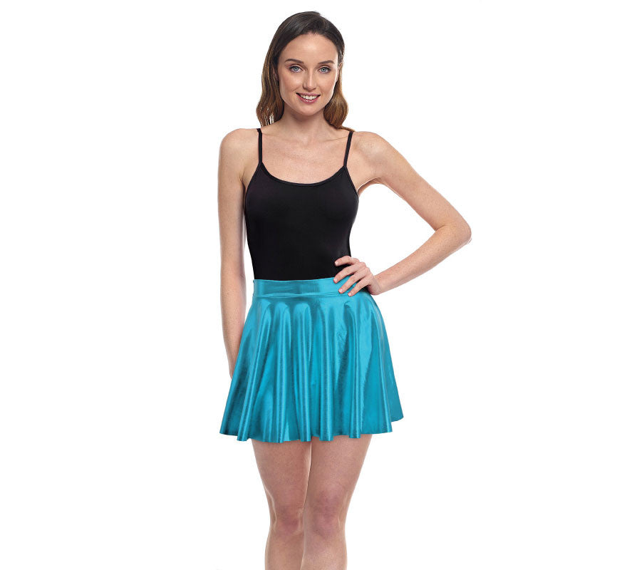 Falda de Vuelo turquesa metal para mujer