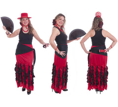 Red flamenco skirt with black decorations