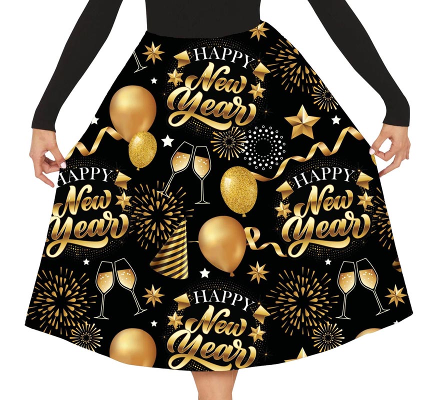 Translation missing: en.Falda Happy New Year negro y dorado para mujer