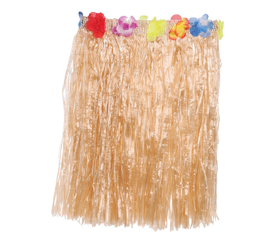 Falda Hawaiana Flores de Paja de 55 cm