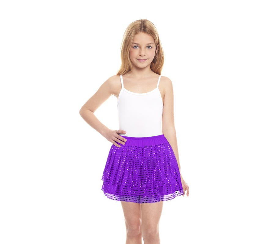 Falda morada con lentejuelas infantil