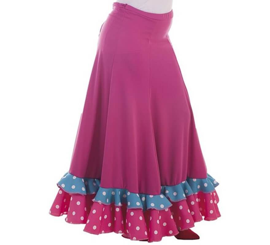 Translation missing: en.Falda Sevillana Azul y Fuxia con Topos